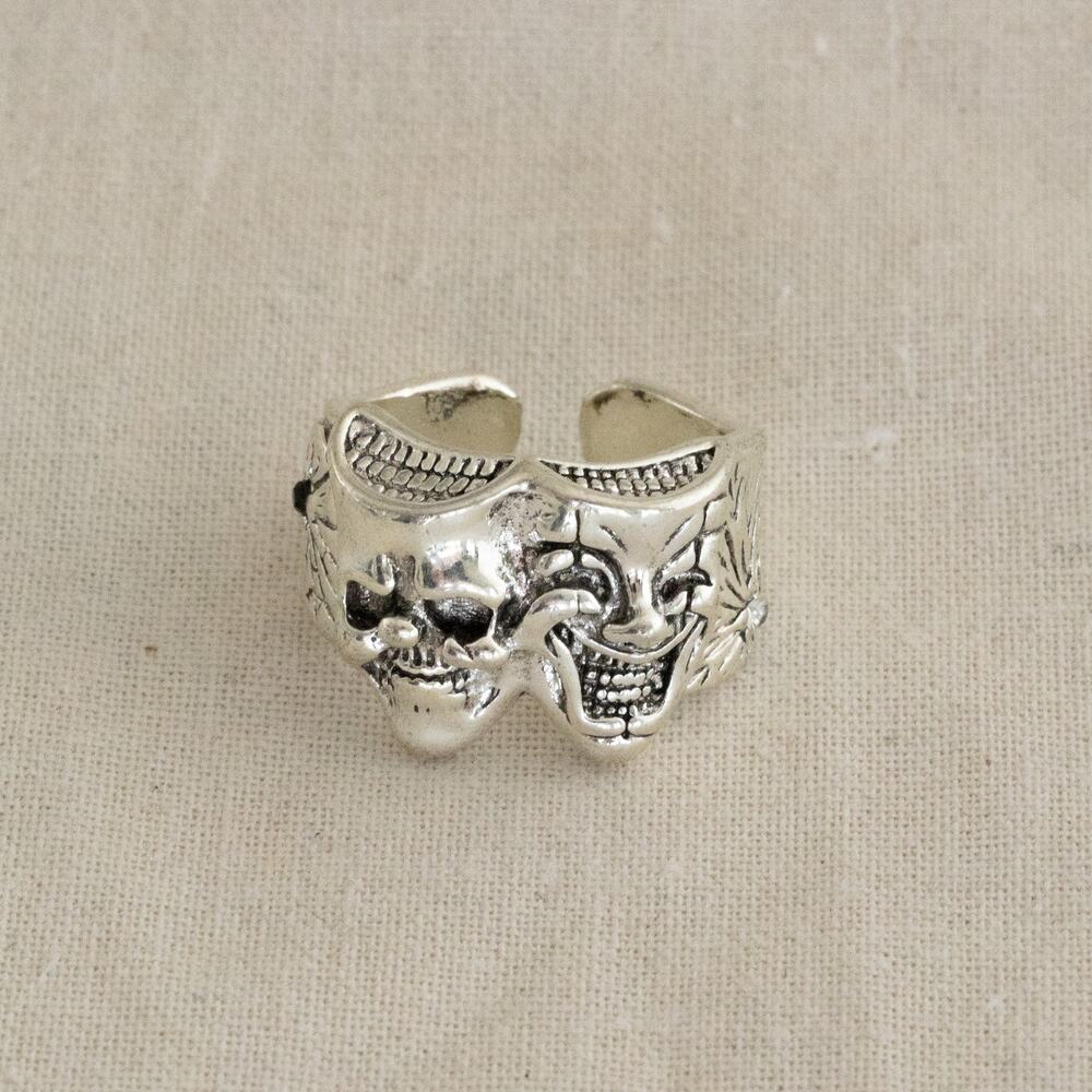 Y2K Vintage Silver Double Clown Ring – Adjustable Size, Unisex, Brand New